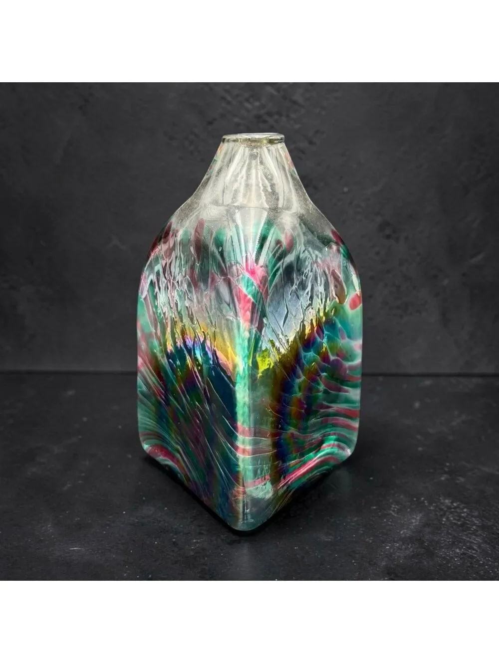 Vintage California Studio Art Glass Oil Lamp / Bud Vase Multicolor Swirl 5.5